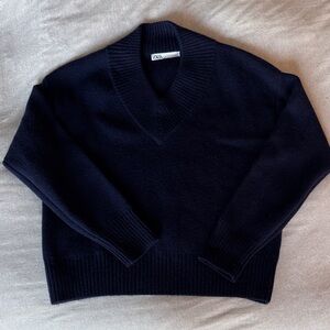 Zara women’s Dark Navy V-Neck Sweater
